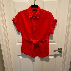 Lauren Ralph Lauren Vibrant Red Tie-Front Shirt